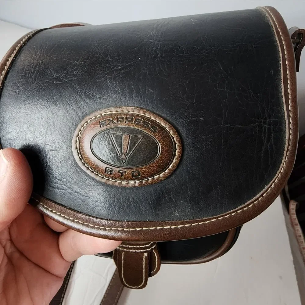 Express RTD shoulder vintage leather handbag two tone black/brown